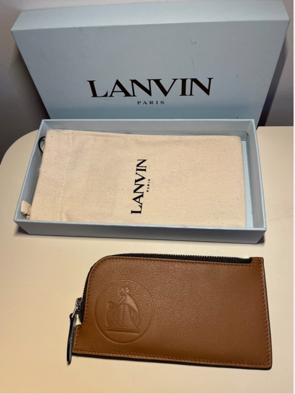 LANVIN BRAND NEW WITH BOX AUTHENTIC LEATHER TOURIST ZIPPED CARD HOLDER WALLET